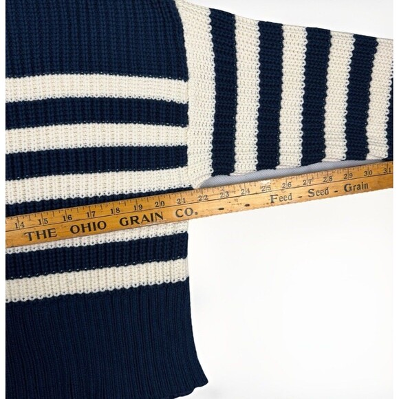 Madewell Chunky Knit Turtleneck Sweater Womans Medium Navy Ivory Nautical Stripe - Picture 5 of 8